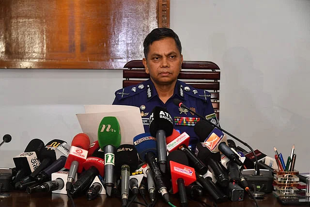 Newly appointed inspector general of police Md Mainul Islam in a press conference at the police headquarters on Wednesday.